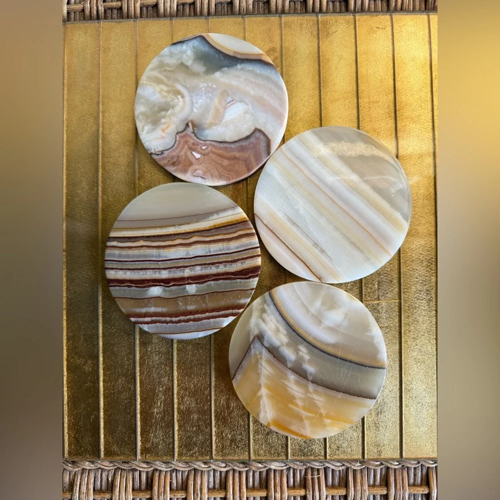 Italian agate marble round MCM coasters x4